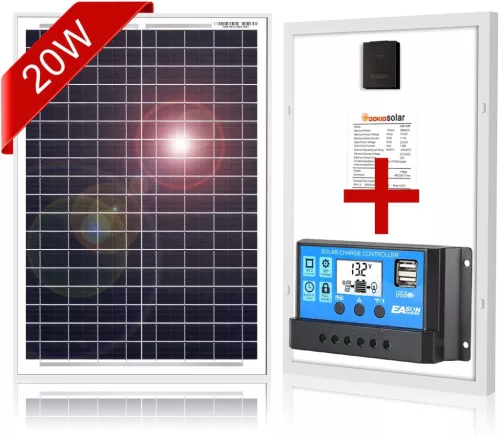 DokioSolar 20W-os Polikristályos napelem tábla + 20A töltésvezérlővel
