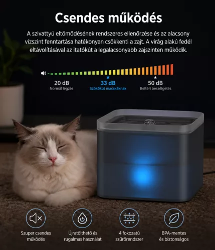 AquaPet automata Ivókút macskáknak és kutyáknak – 2 L, Virágos Itató, Csendes USB szökőkút