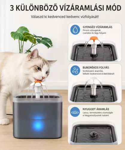 AquaPet automata Ivókút macskáknak és kutyáknak – 2 L, Virágos Itató, Csendes USB szökőkút